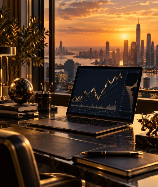 Elegant trading workstation with market charts